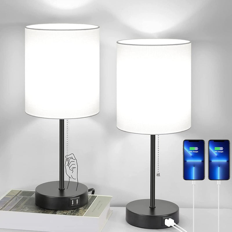Table Lamps with USB Ports Modern Black Set