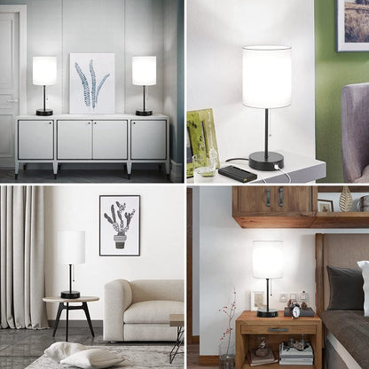 Table Lamps with USB Ports Modern Black Set