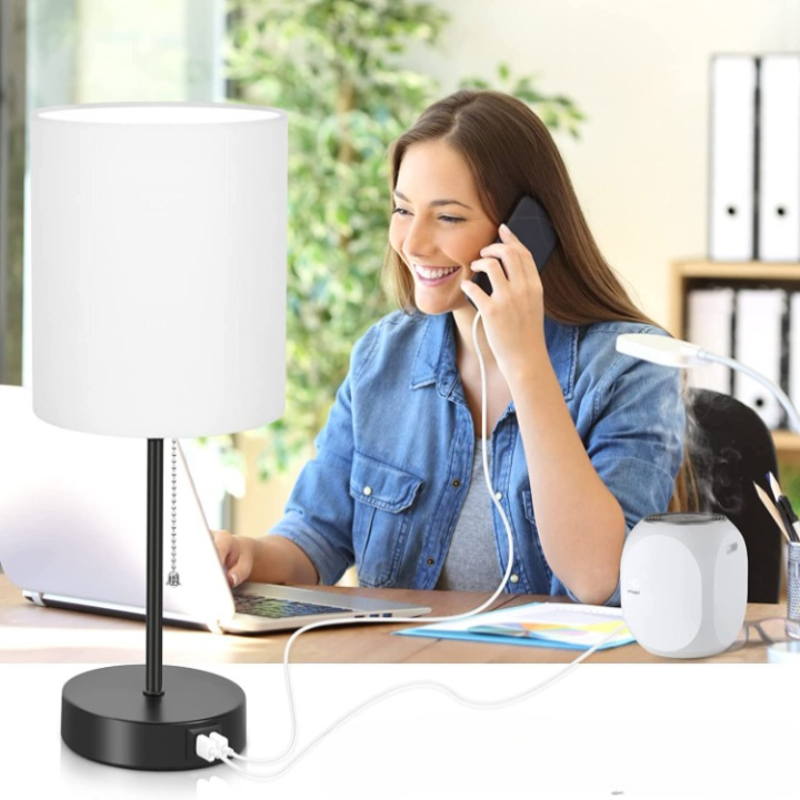 Table Lamps with USB Ports Modern Black Set