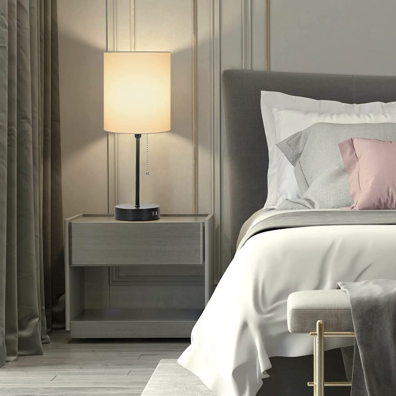 Table Lamps with USB Ports Modern Black Set