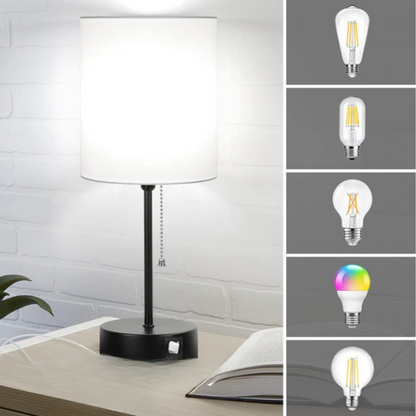 Table Lamps with USB Ports Modern Black Set