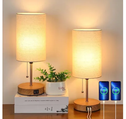Table Lamps with USB Ports Modern Black Set