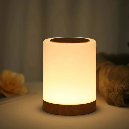 LED Table Lamp with Wooden Base and Touch Control