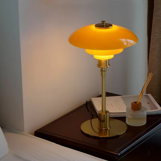 Table Lamp with Glass Shade and Brass Base