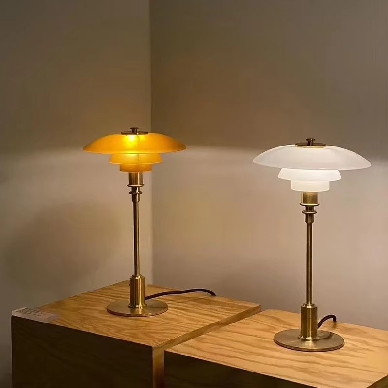 Table Lamp with Glass Shade and Brass Base
