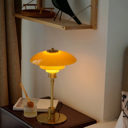Table Lamp with Glass Shade and Brass Base