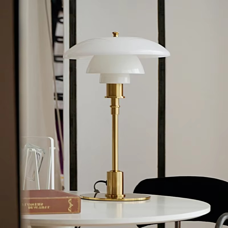 Table Lamp with Glass Shade and Brass Base