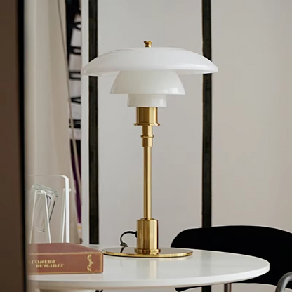 Table Lamp with Glass Shade and Brass Base