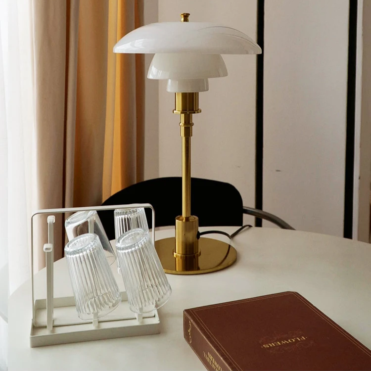 Table Lamp with Glass Shade and Brass Base