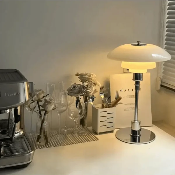 Table Lamp with Glass Shade and Brass Base