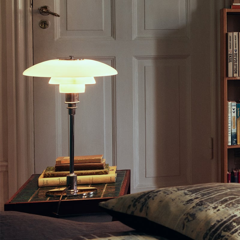Table Lamp with Glass Shade and Brass Base