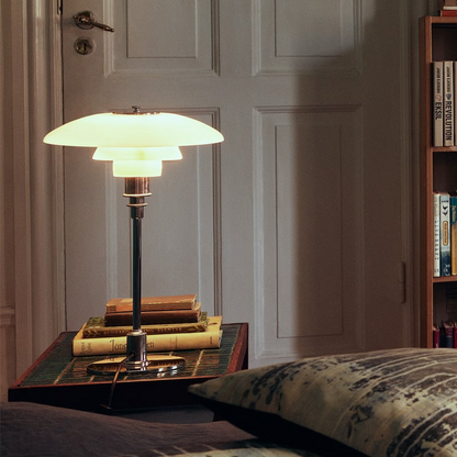 Table Lamp with Glass Shade and Brass Base