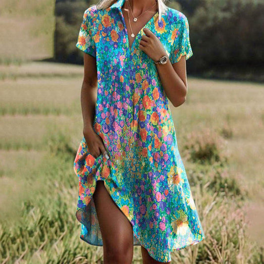 Rachel - Vintage Floral Boho V-Neck Dress