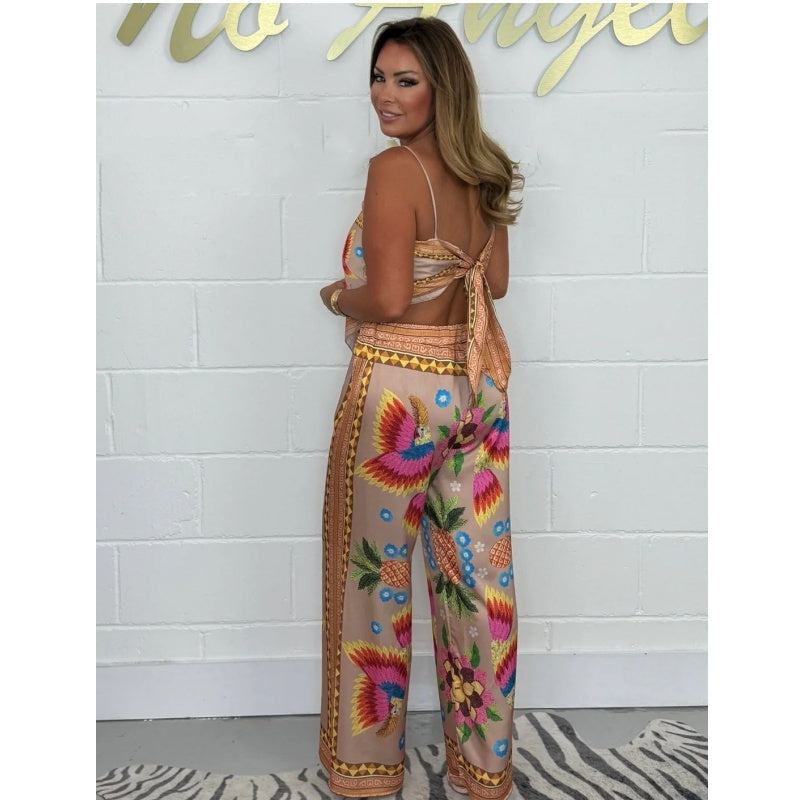 Sabina Spaghetti Strap Printed Top & Loose Pants 2-Piece Set