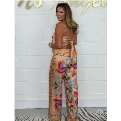Sabina Spaghetti Strap Printed Top & Loose Pants 2-Piece Set
