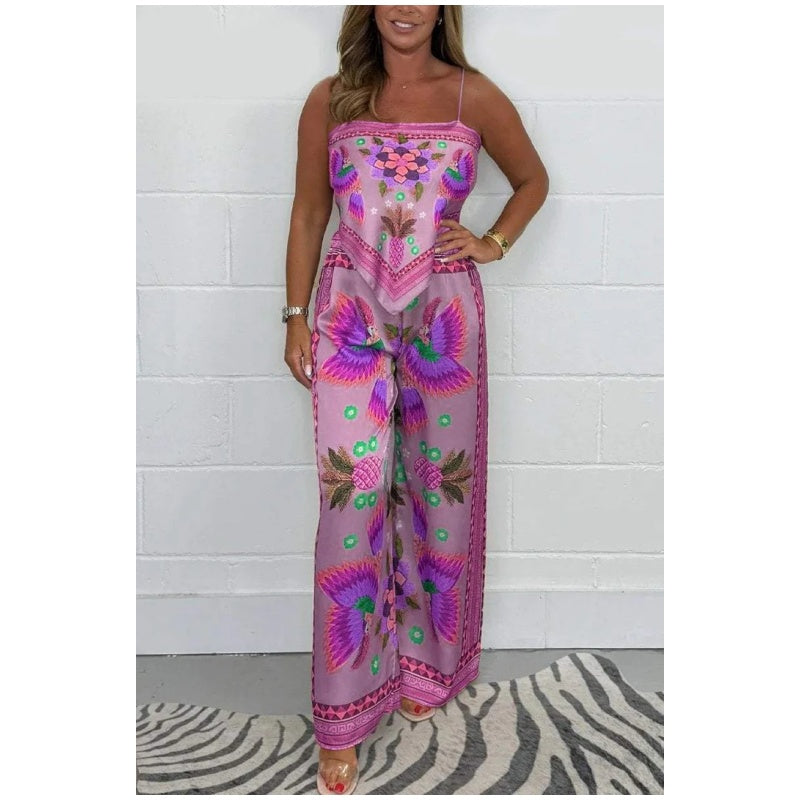 Sabina Spaghetti Strap Printed Top & Loose Pants 2-Piece Set