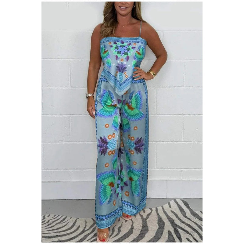 Sabina Spaghetti Strap Printed Top & Loose Pants 2-Piece Set