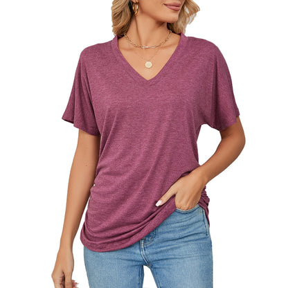 New Solid Color Women's Casual Tops with V-Neck