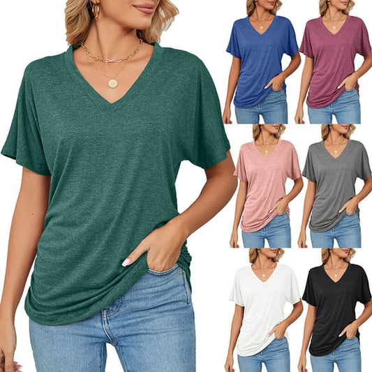 New Solid Color Women's Casual Tops with V-Neck