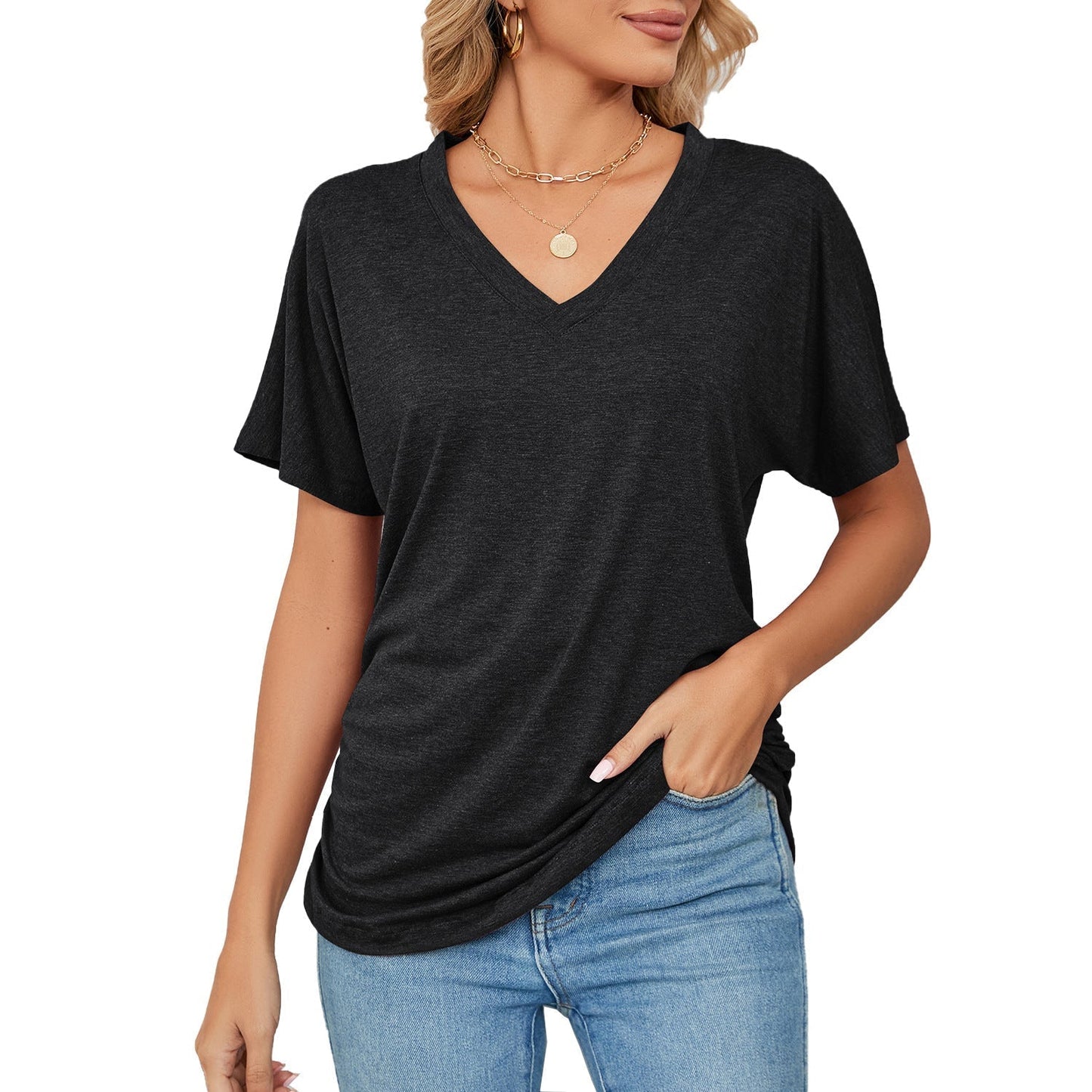 New Solid Color Women's Casual Tops with V-Neck