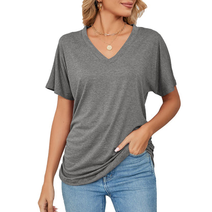 New Solid Color Women's Casual Tops with V-Neck