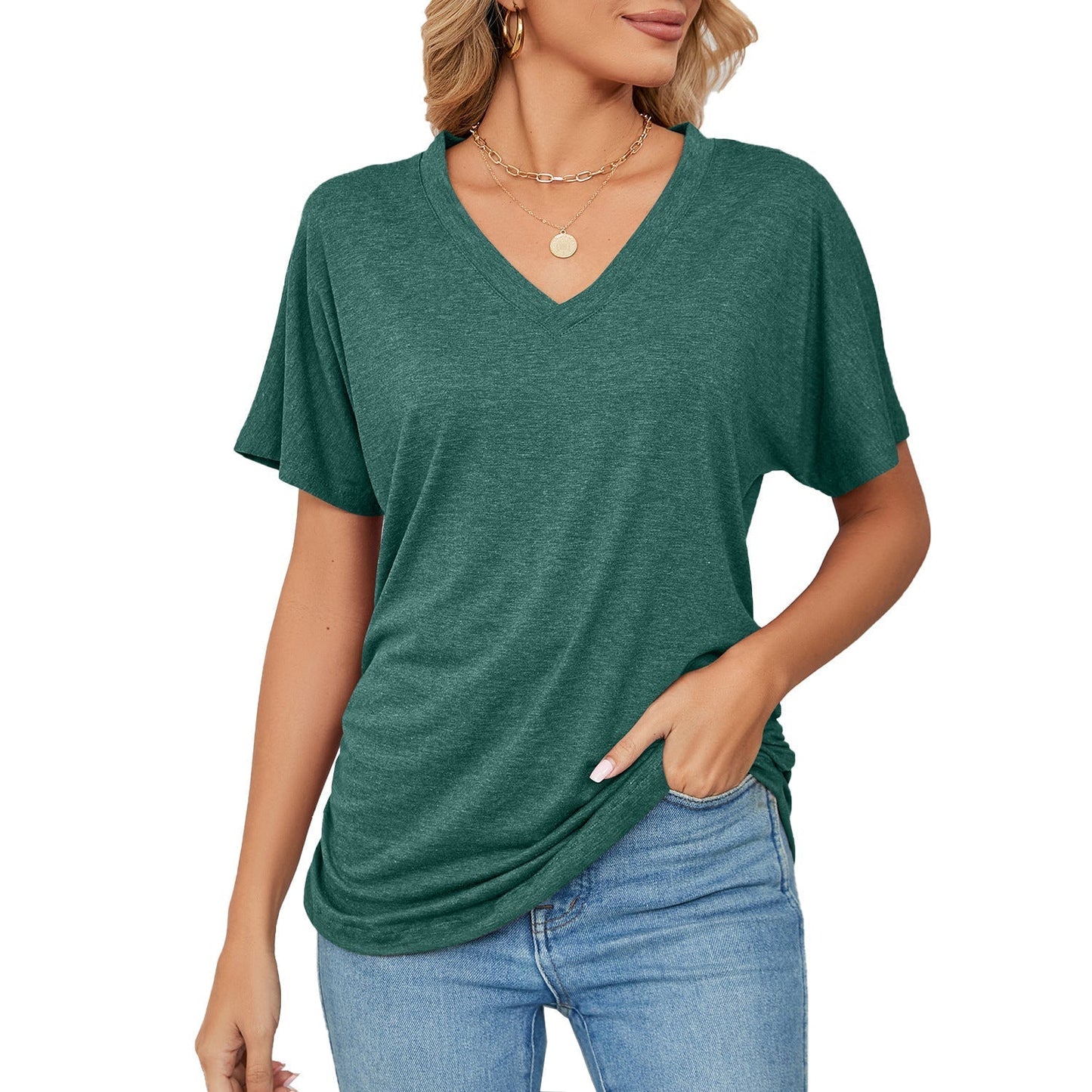 New Solid Color Women's Casual Tops with V-Neck