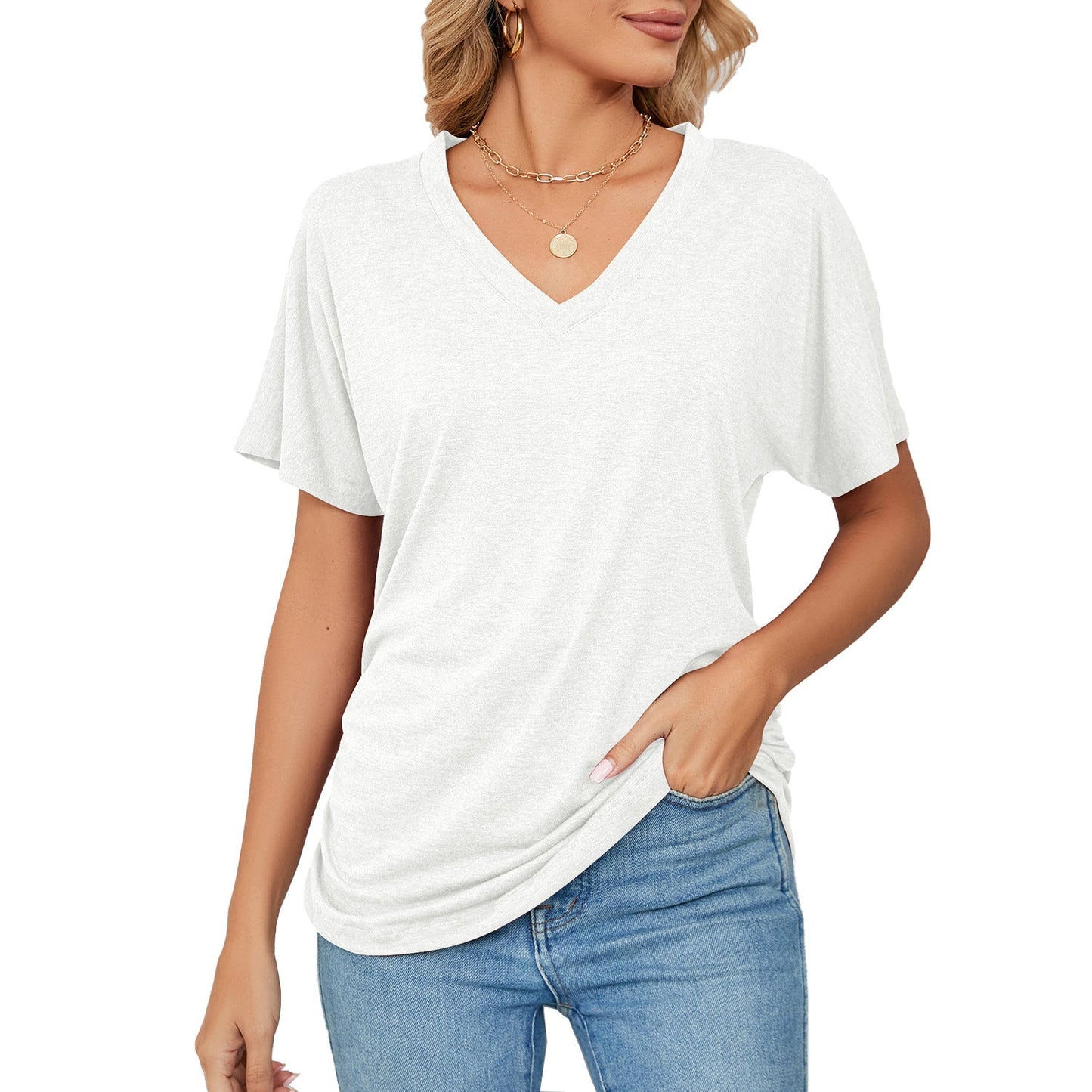New Solid Color Women's Casual Tops with V-Neck