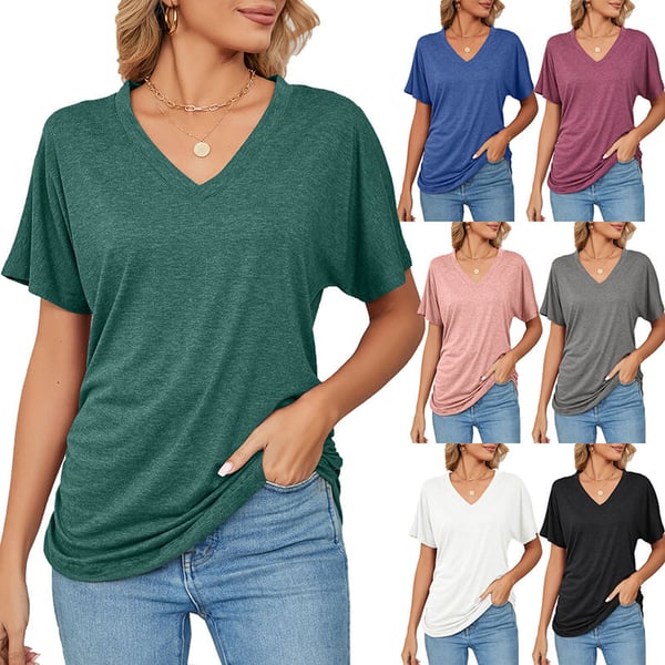 New Solid Color Women's Casual Tops with V-Neck