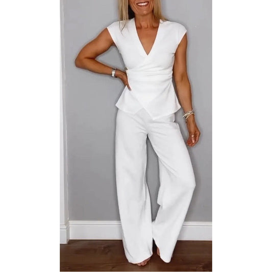 Jessira™ - Elegant women's set: top with v-neck and pants
