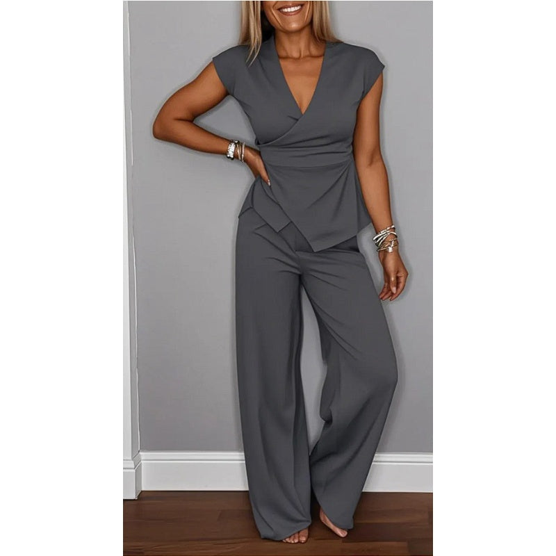 Jessira™ - Elegant women's set: top with v-neck and pants