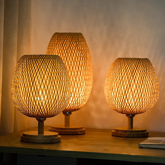 Table Lamp with Natural Bamboo Woven Shade