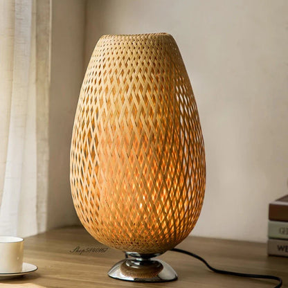 Table Lamp with Natural Bamboo Woven Shade