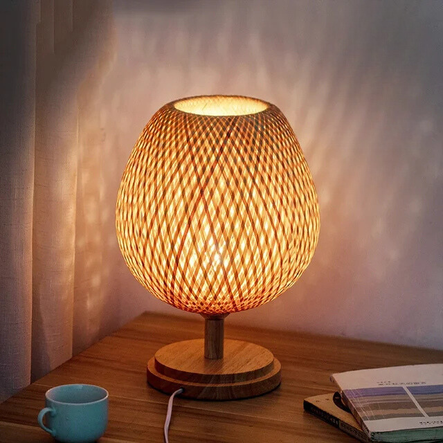 Table Lamp with Natural Bamboo Woven Shade