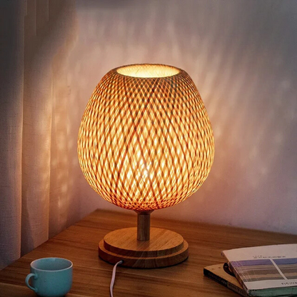 Table Lamp with Natural Bamboo Woven Shade