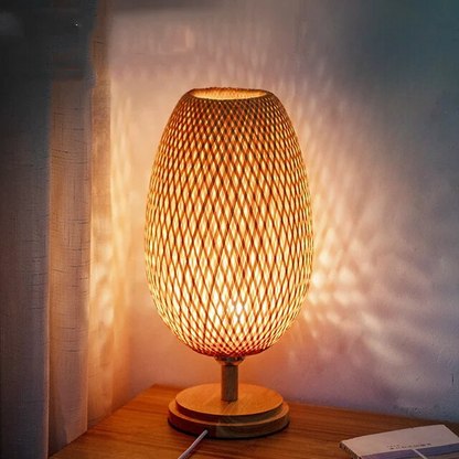 Table Lamp with Natural Bamboo Woven Shade