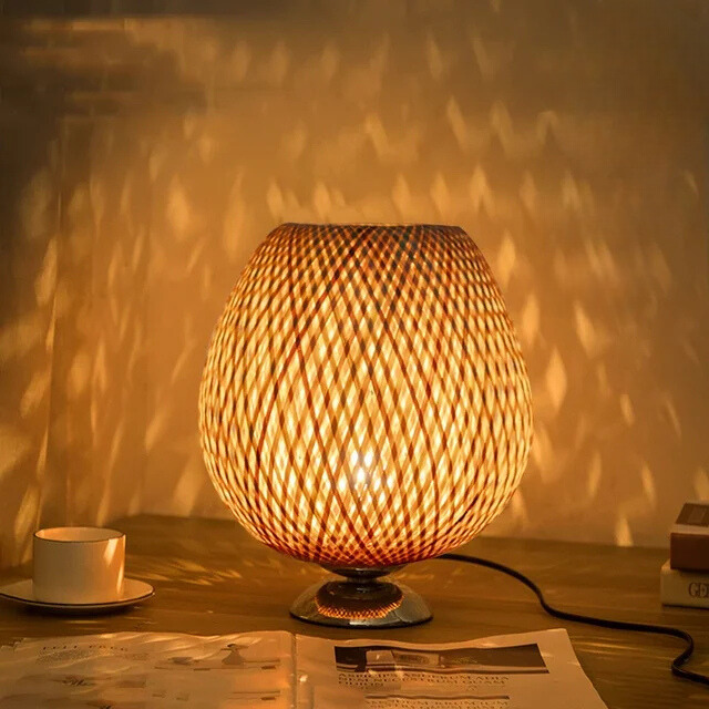 Table Lamp with Natural Bamboo Woven Shade