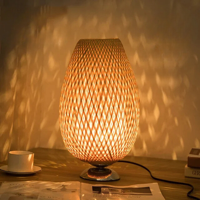 Table Lamp with Natural Bamboo Woven Shade