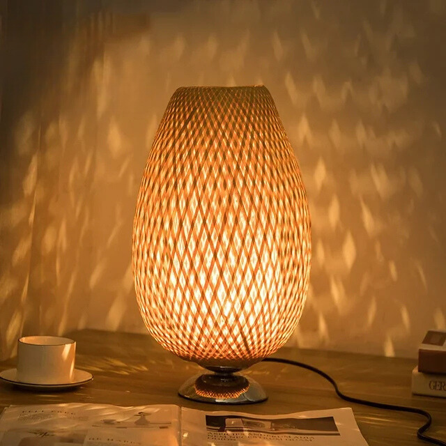 Table Lamp with Natural Bamboo Woven Shade