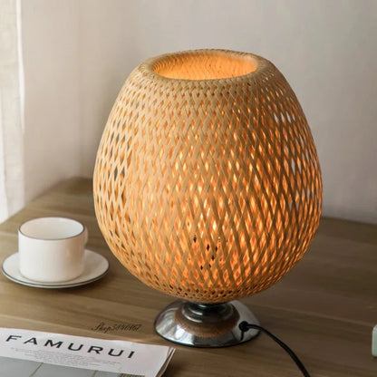 Table Lamp with Natural Bamboo Woven Shade