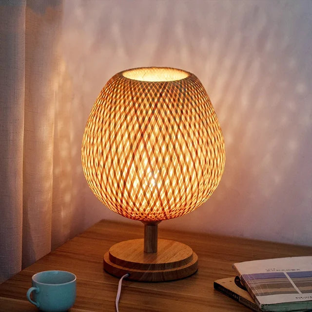 Table Lamp with Natural Bamboo Woven Shade