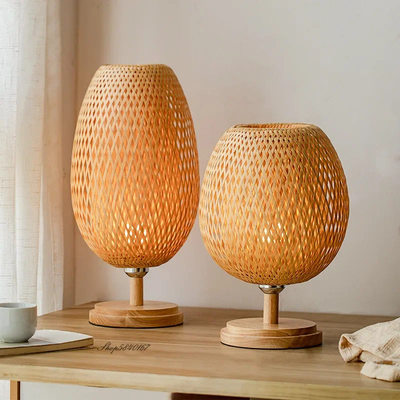 Table Lamp with Natural Bamboo Woven Shade