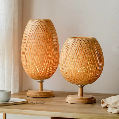 Table Lamp with Natural Bamboo Woven Shade