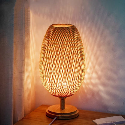 Table Lamp with Natural Bamboo Woven Shade