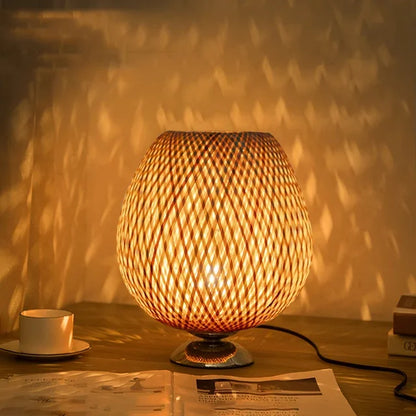 Table Lamp with Natural Bamboo Woven Shade